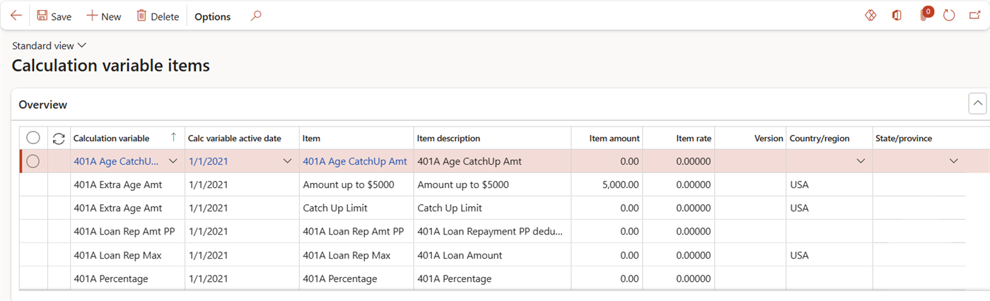 Calculation Variable Items